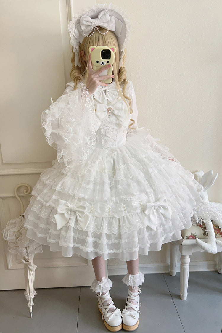 White Dream Prologue Doll Multi-Layered Bow Lace Dress