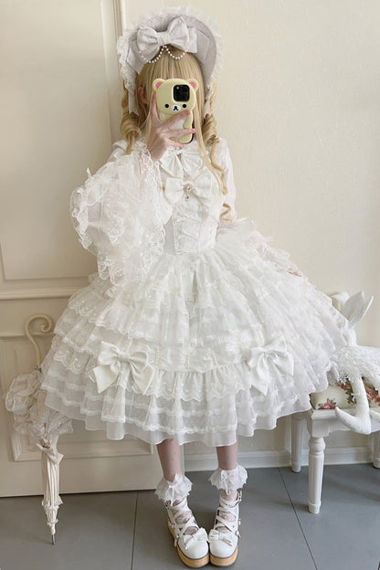 White Dream Prologue Doll Multi-Layered Bow Lace Dress