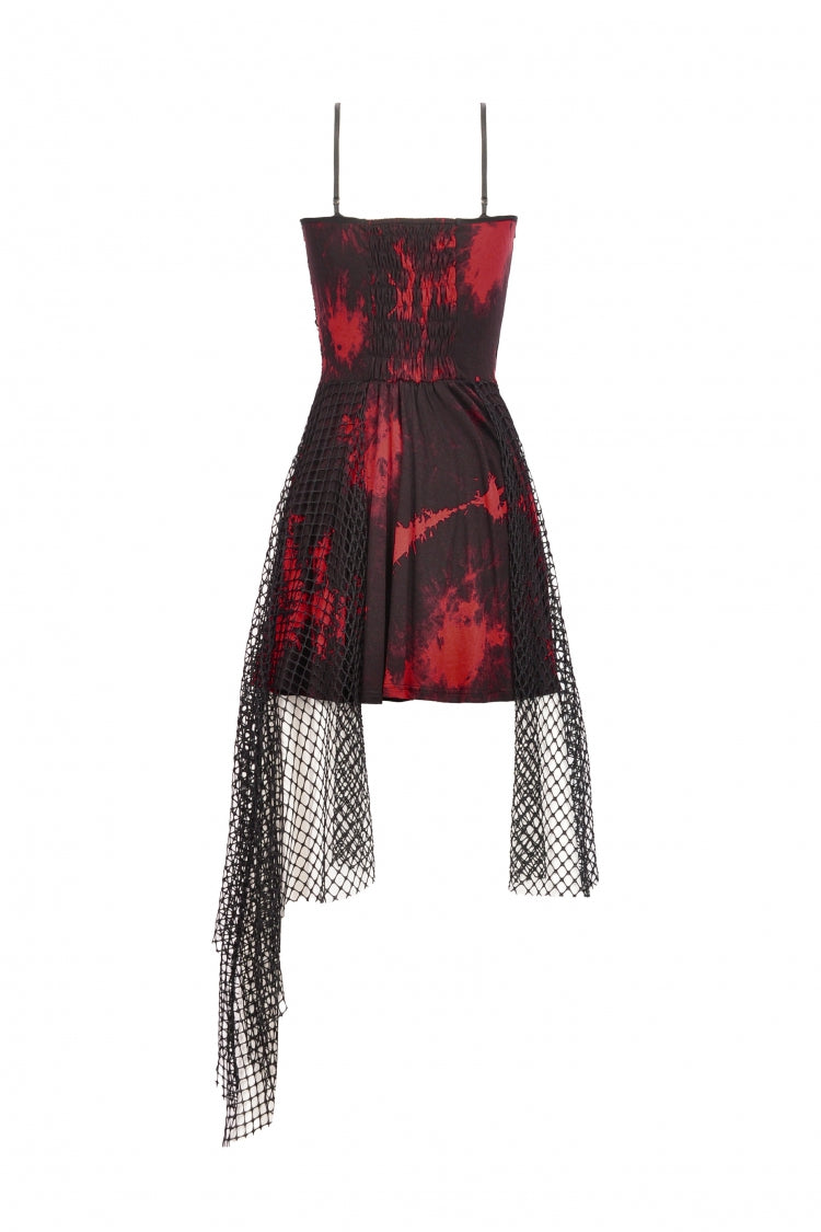 Scarlet Sleeveless Mesh Hem Asymmetrical Tie-Dyed Slip Dress