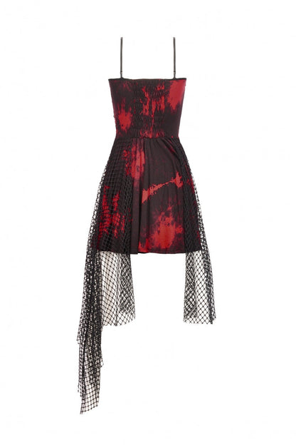 Scarlet Sleeveless Mesh Hem Asymmetrical Tie-Dyed Slip Dress