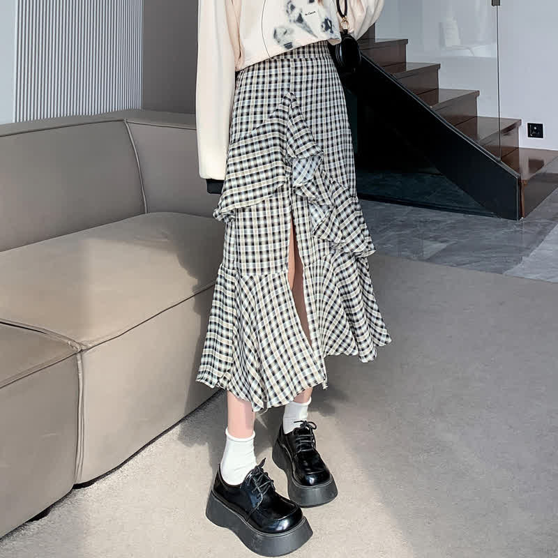 Skirt Split T-Shirt Lattice Flouncing Love Print Set Heart