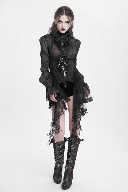 Gothic Underbust Corset with Mesh, Lace, and Lacing