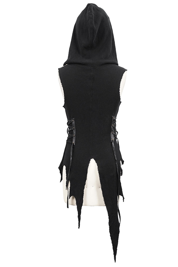 Hooded Asymmetric Gothic Sleeveless Top in Black - NoirEdge