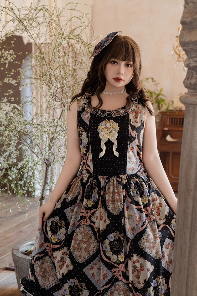 Cat Rose Tea Sleeveless Jumper Dress with Ruffle