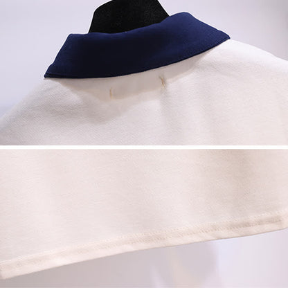 Lapel Shorts T-Shirt Colorblock Denim Belted