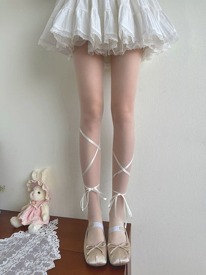 White Self-tie Straps Semi-sheer Lolita Tights