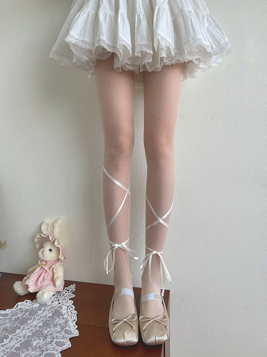 White Self-tie Straps Semi-sheer Lolita Tights