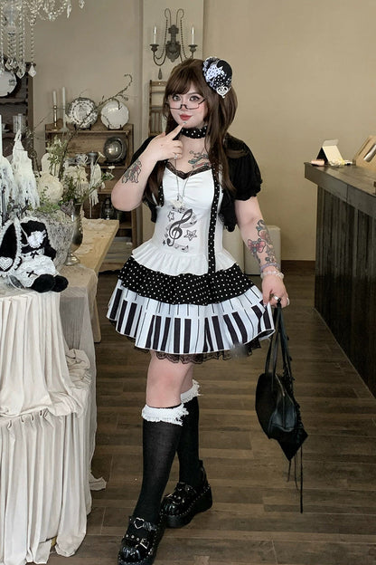Halter Sleeveless Piano Print Lace Plus-Size Lolita JSK