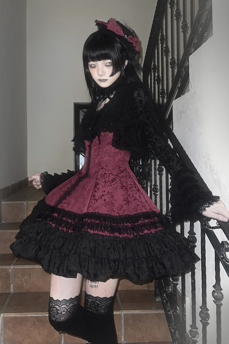 Double-Layered Striped Printed Gothic Jumper Dress with Jacquard Ruffles - Escape