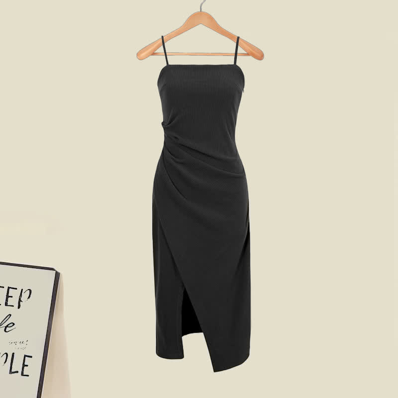 Hoodie Slip Split Ruffled Dress Short Cross