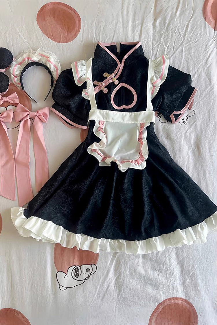 Ebony Short Sleeves Ruffle Love Hollow Bow Sweet Plus Size Chinese Lolita Dress