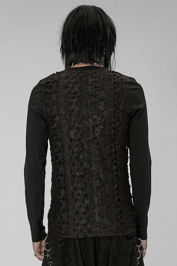Gothic Printed Spliced Long Sleeve Tee with Textured Webbing