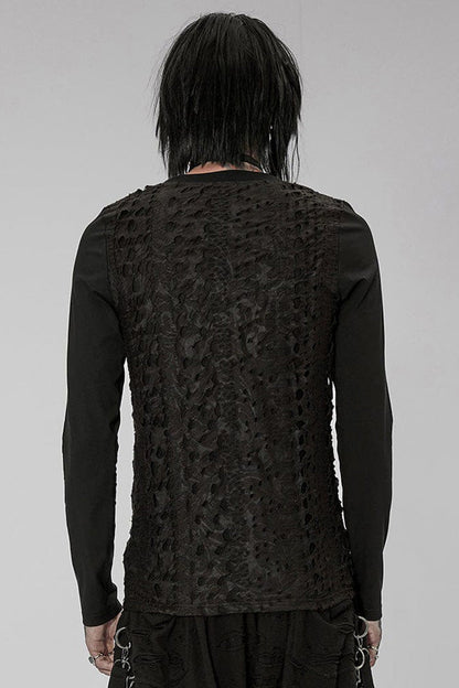 Gothic Printed Spliced Long Sleeve Tee with Textured Webbing