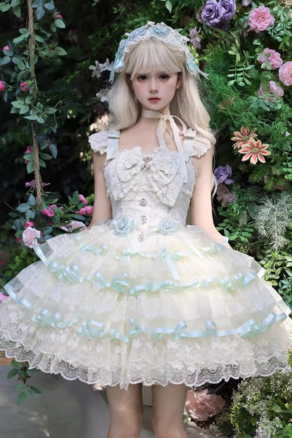 Emerald Triple-Layer Ruffle Ballet Lolita JSK - Rose Feather