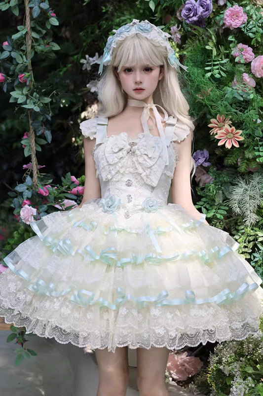 Emerald Triple-Layer Ruffle Ballet Lolita JSK - Rose Feather