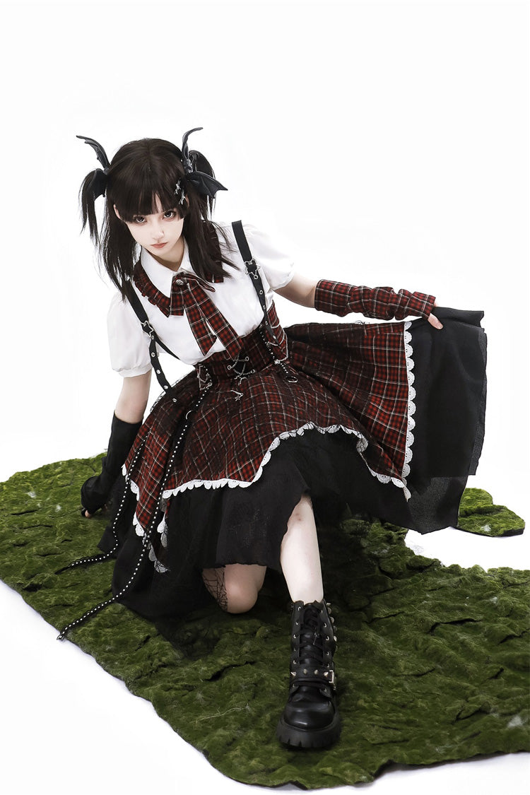 Soul Mantra Plaid Sweet Lolita Strap Dress - Noir
