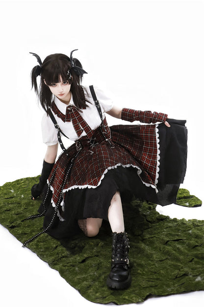Soul Mantra Plaid Sweet Lolita Strap Dress - Noir