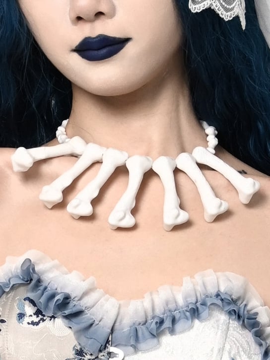 Halloween White Gothic Punk Bones Necklace