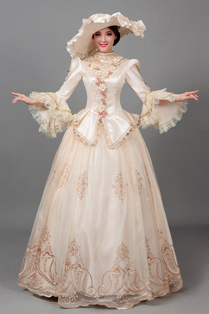 Floral Decorative Long Sleeve Court Dress