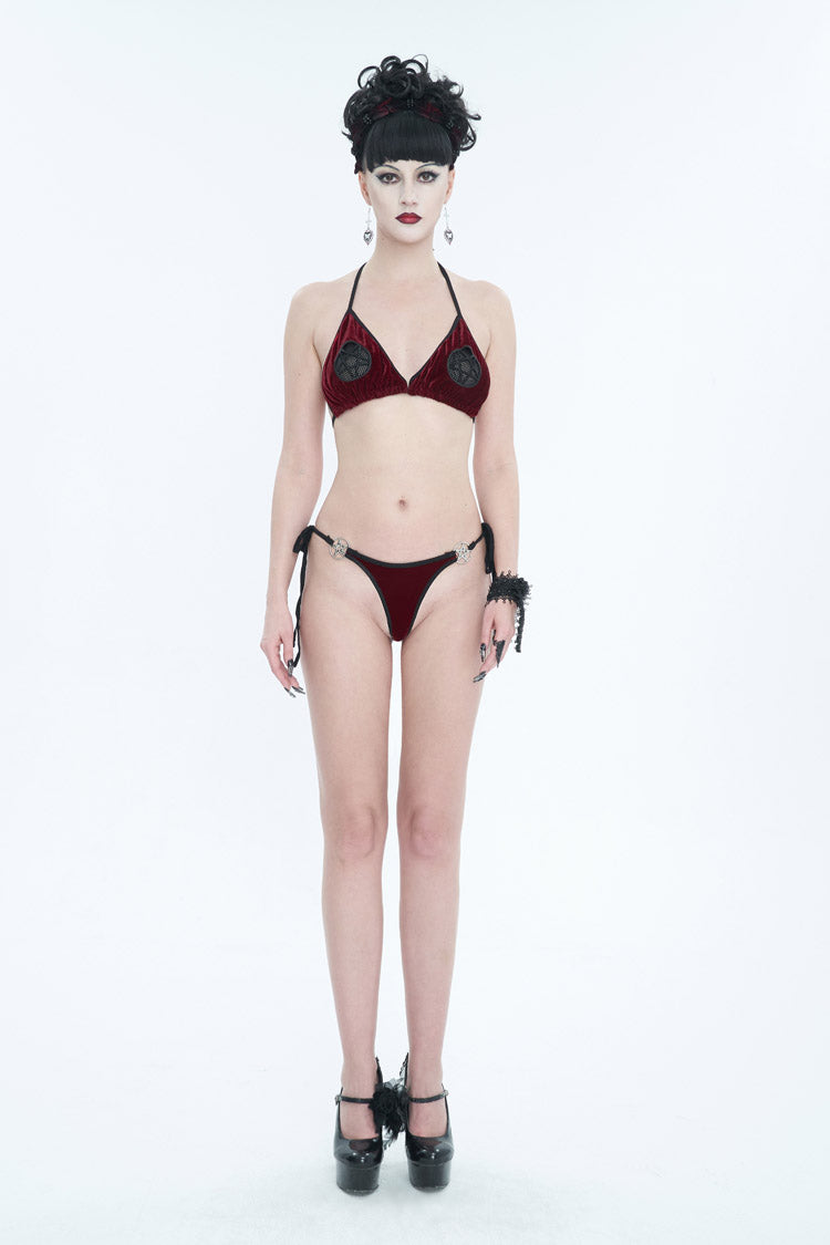 Velvet Stretch Sexy Cutout Pentagram Gothic Swimsuit Set for Women
