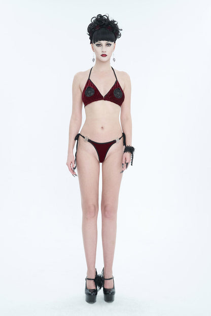 Velvet Stretch Sexy Cutout Pentagram Gothic Swimsuit Set for Women