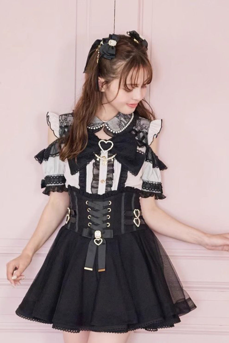 Off Shoulder Bowknot Pearl Jirai Kei Japanese Blouse