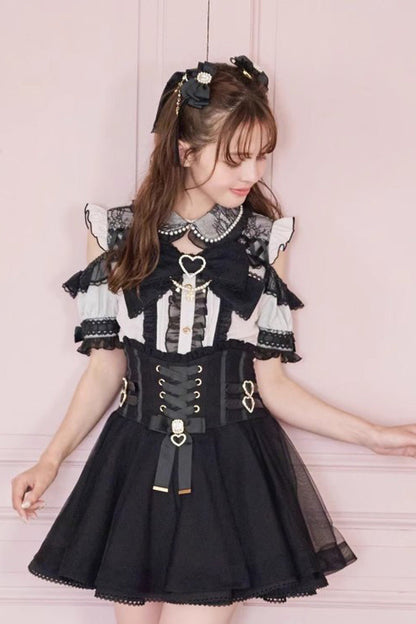Off Shoulder Bowknot Pearl Jirai Kei Japanese Blouse