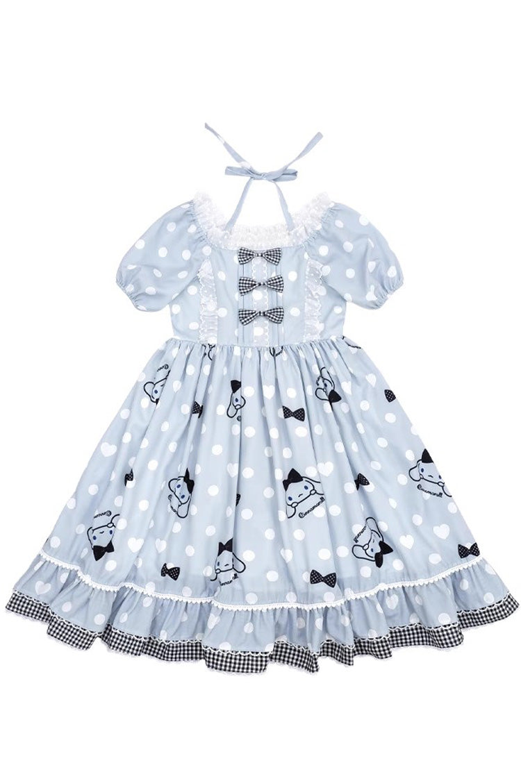 Light Blue Short Sleeves Dog Print Ruffle Bow Sweet Lolita Dress