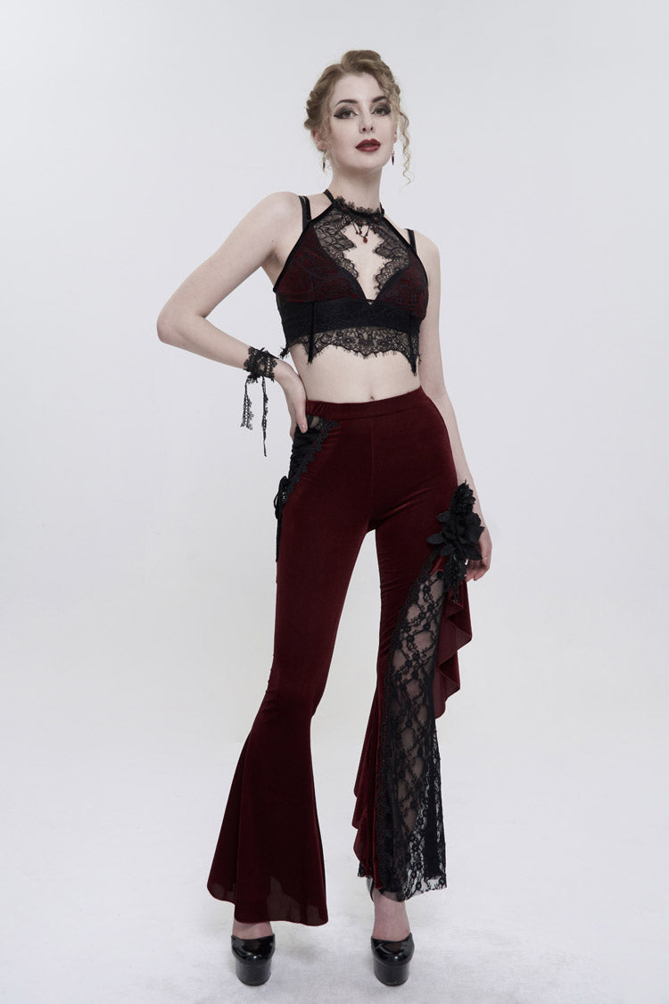 Velvet Chest Cutout Lace Hidden Side Zipper Sexy Gothic Halter Lingerie