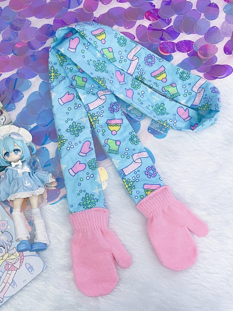 Y2KBlueFairy Kei Cartoon Print Gloves-shaped Scarf