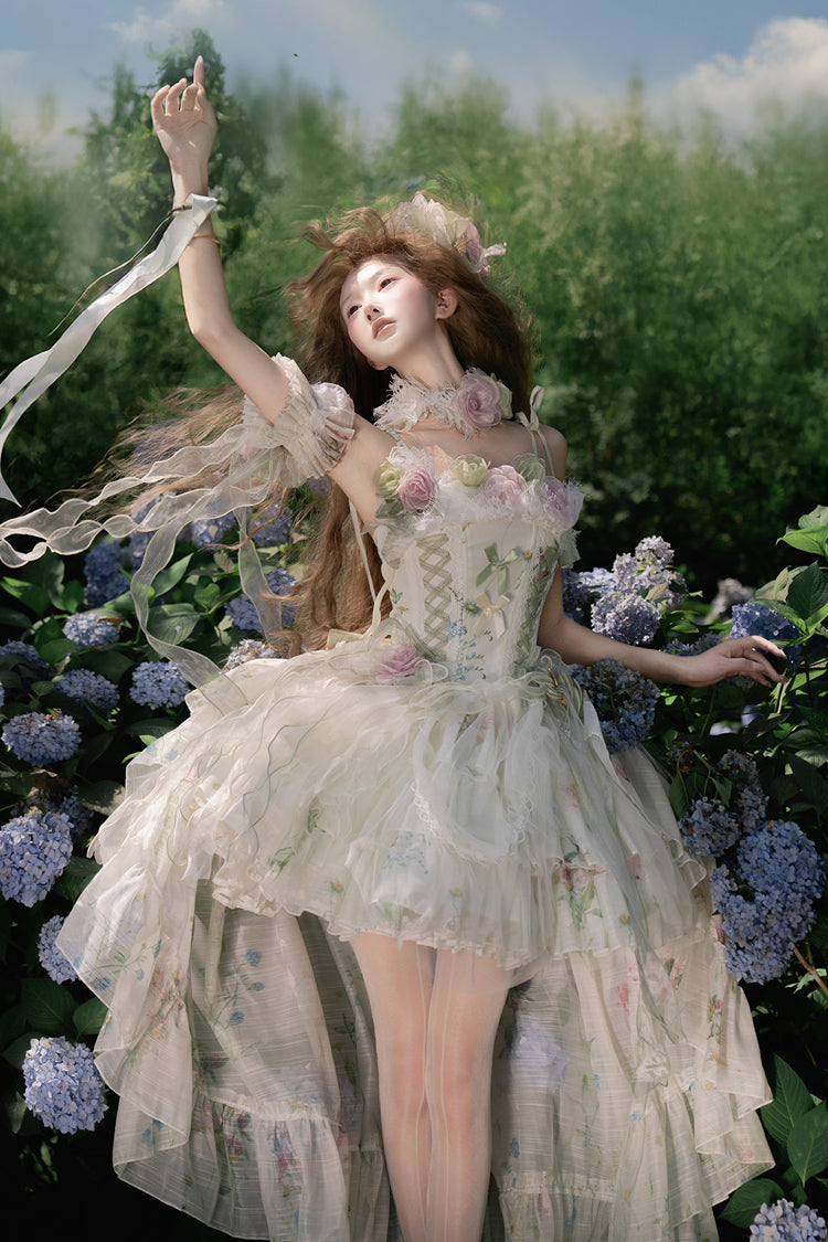 Emerald Layered Fishbone Lace-Up Lolita JSK - Spring Rose