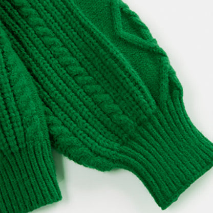 Sweater Set Green Cardigan Cable Denim Pants Lapel Shirt