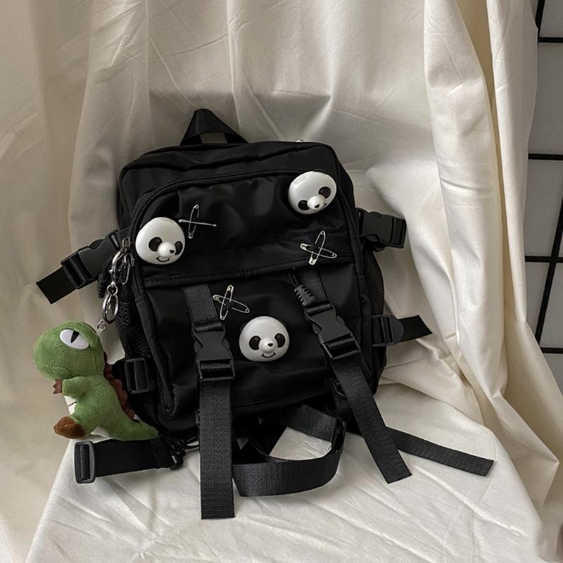 Black Panda Pin Backpack Crossbody Bag