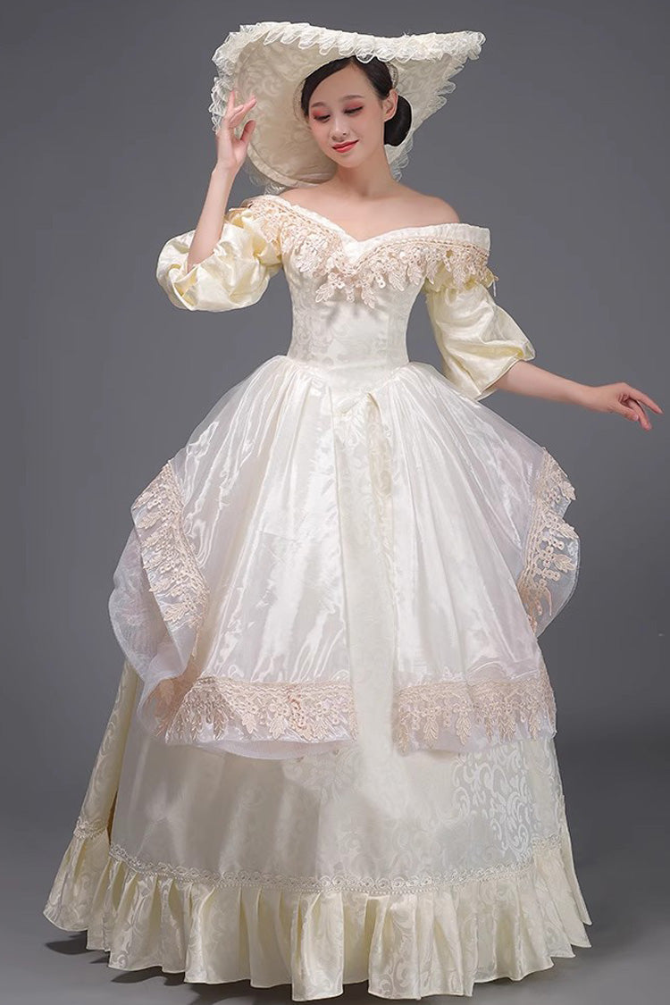 Ruffle Strapless Victorian Dress with Half Sleeves