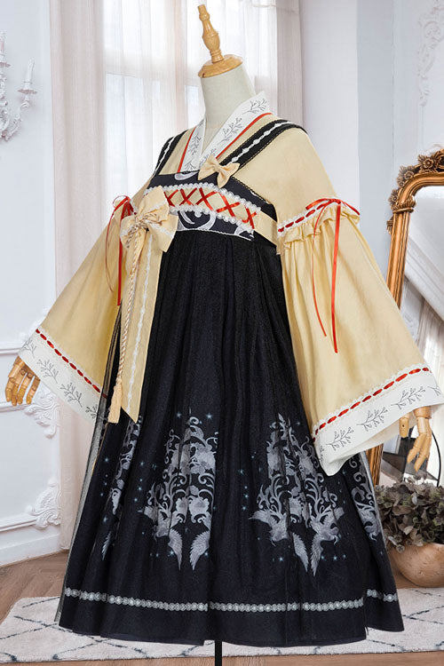 Sweet Lolita JSK Dress in Chinese Hanfu Style with High Waist and Fengming Motif