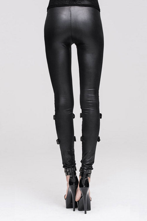 Gothic Cutout Faux Leather Lace-Up Slim Leggings