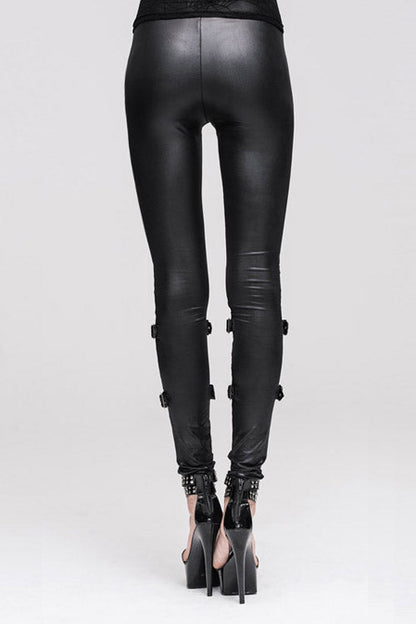 Gothic Cutout Faux Leather Lace-Up Slim Leggings