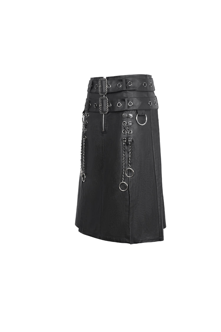 Gothic Skirt with Double Belt and Side Slit