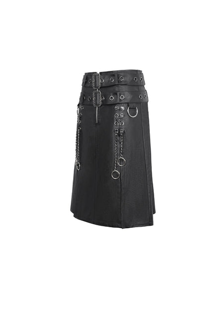 Gothic Skirt with Double Belt and Side Slit