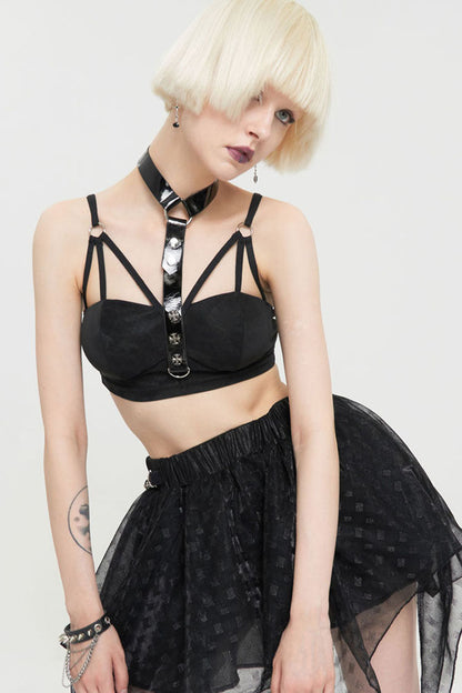 Dark Halter Neck Cutout Sling Vest with Metal Ring