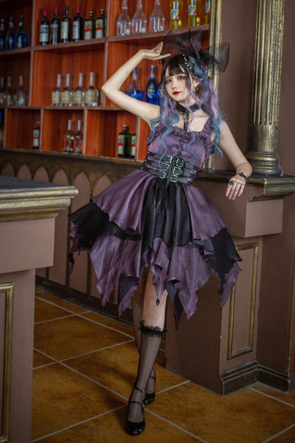 Purple Gothic Lolita Multi-Layered Asymmetric JSK Dress