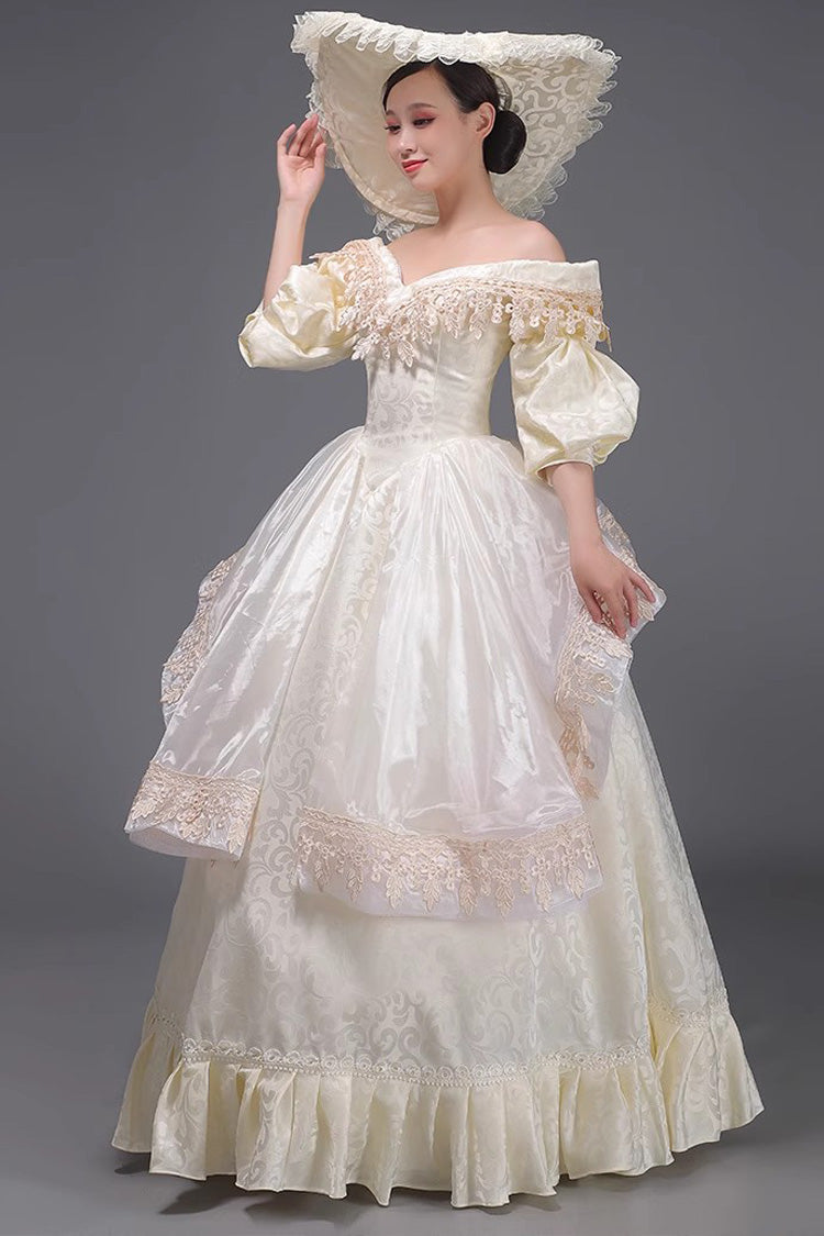 Ruffle Strapless Victorian Dress with Half Sleeves