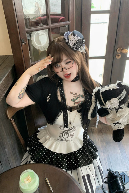 Halter Sleeveless Piano Print Lace Plus-Size Lolita JSK