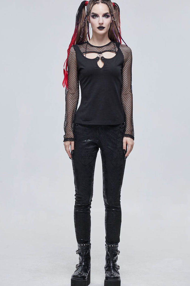 Occult Star Embroidered Deep V Mesh Knit Cotton Tee
