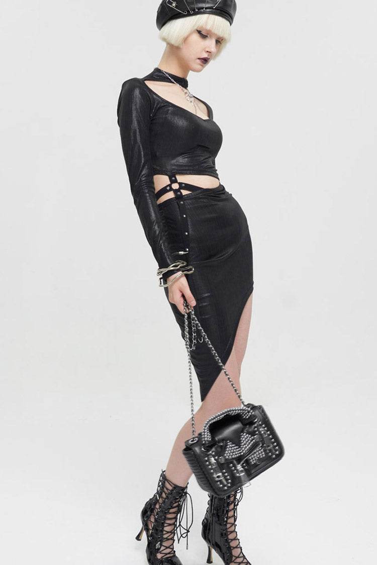 Edgy Rivet-Studded Faux Leather Shoulder Bag with Zipper Accents
