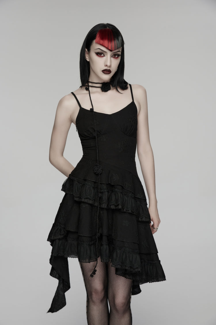 Embroidered Floral Asymmetric Gothic Jsk Dress