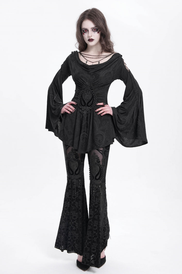 Embroidered Goth Blouse with Flared Sleeves - Women