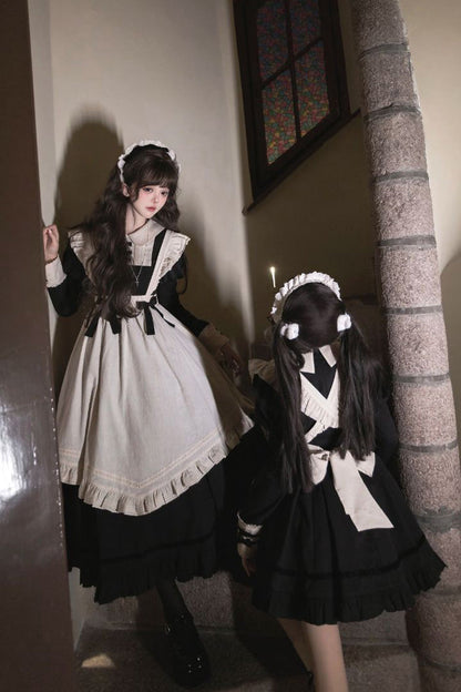 Classic Lolita Dress with Lapel Collar and Ruffle Details