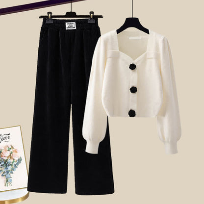 Sqaure Pants Plush Sweater Collar Casual Elegant Knit