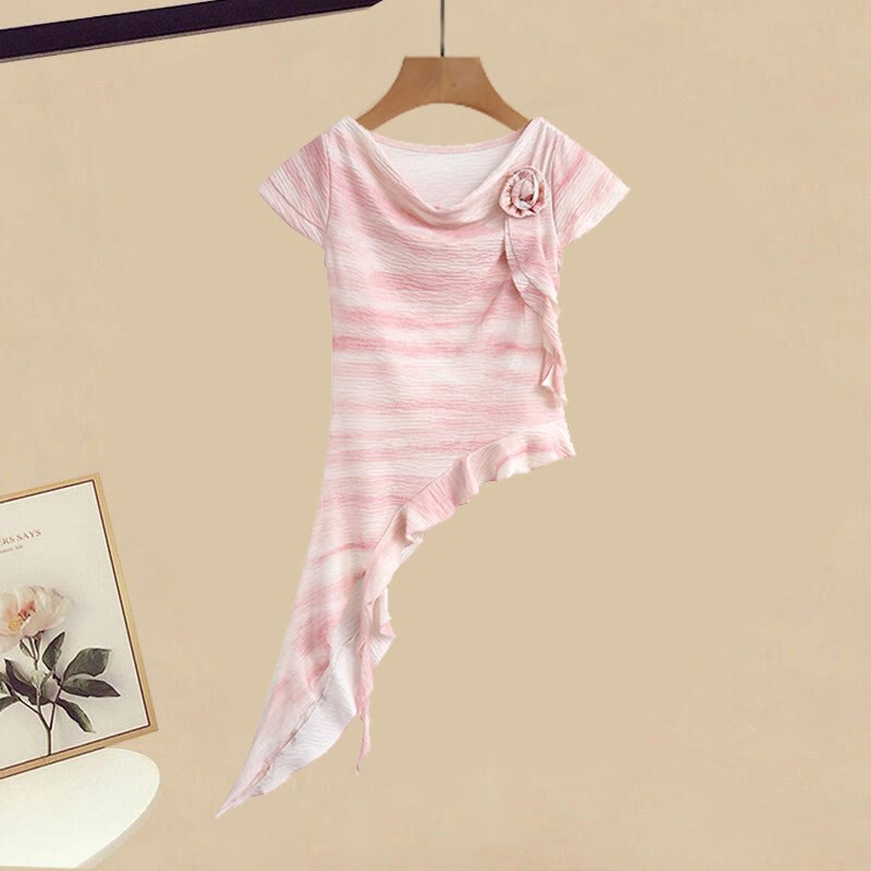 3D Flower Top Pieces Set Pantskirt Leg Two Irregular Wide